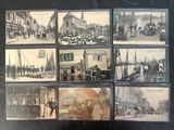 many old photos of people and vehicles in this picture