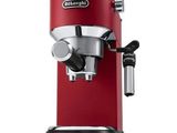 a red coffee machine on a white background