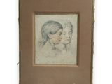 un dessin représentant une femme et un enfant de profil