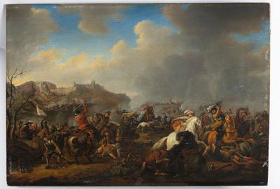 an image of a painting of a group of men on horses