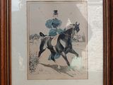 painting of a man riding a horse with a top hat on