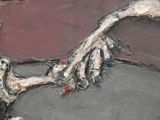 a painting of a dog laying down on the ground