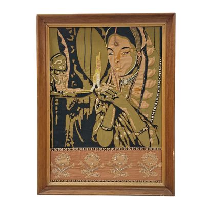 painting of a woman holding a lit candle with a man in the background