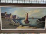 a picture of a painting of a boat on the water