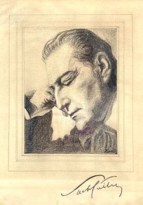 drawing of a portrait of a man with a cigarette in his hand