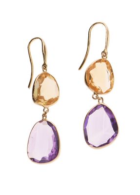 a pair of earrings with amethorate and amethorate