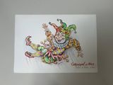 carte de vœux représentant un clown avec un serpent sur le dos