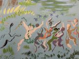 un tableau représentant un groupe de personnes dansant dans un champ