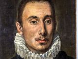 a painting of a man with a collar around his neck