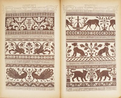 an old book with a picture of animals and birds on it