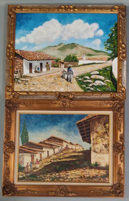 tableau représentant plusieurs tableaux accrochés au mur d'une pièce