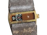 a close up of a wrist watch with a number on it