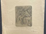 an old drawing of a man and a woman sitting at a table