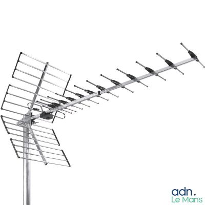 une image représentant une antenne de télévision fixée à un mât, sur fond blanc