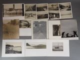 several old black and white photographs of a train and a man