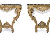 pair of louis xvi style gilet and marble console tables