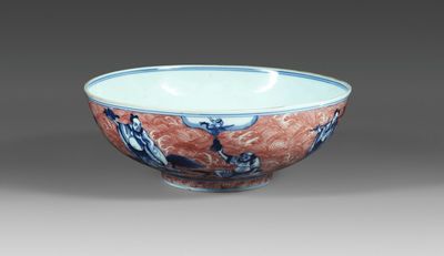 bol chinois bleu et blanc avec oiseaux et fleurs
