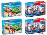 three playmobil playmobil vehicles are shown in three different boxes
