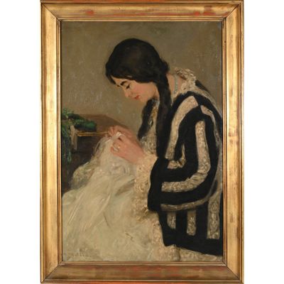 une image d'un tableau représentant une femme en robe blanche