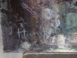 a painting of a building with graffiti on it