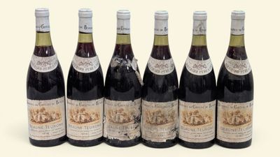 six bouteilles de vin sont alignées sur une surface blanche