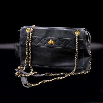 chanel black quilted lambskin shoulder bag with gold hardware