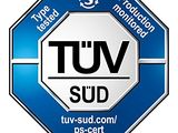 the logo for tuv sud is shown on a blue and white stop sign