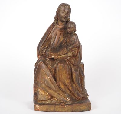 Sculpture début XXème en bois doré de style gothique "Vierge…