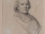 an old drawing of a man with long hair and a collared shirt