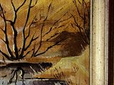 a picture of a painting of a house in a field