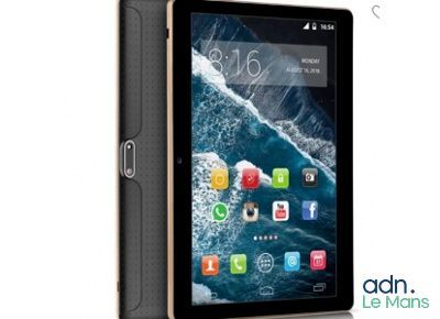a tablet with a black screen and various icons on it