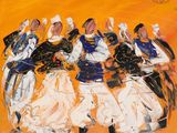 une image représentant un tableau où l'on voit un groupe de personnes en train de danser
