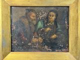 painting of a man and a woman sitting in front of a painting