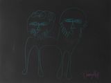 an image of a drawing of two cats on a black background