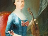 portrait of a lady in a blue dress holding a violin