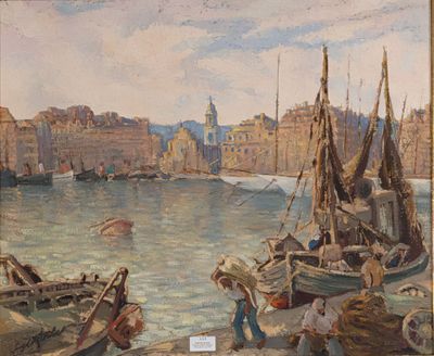 SIGNATURE ILLISIBLE "Vue du port de Marseille, l'arrivée des…