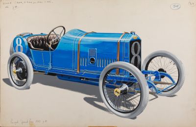 dessin d'une voiture de course bleue portant le numéro 8 à l'avant