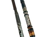 two different types of fishing rods are shown on a white background
