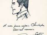 an ink drawing of a man ' s profile with a handwritten quote