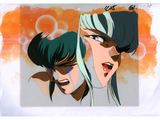 two anime characters with green hair and blue eyes, one of them is a girl and the other is a boy