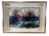 painting of a landscape with trees in a frame on a white background