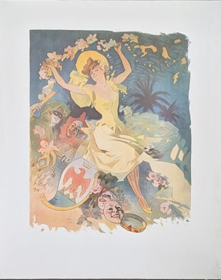 un tableau représentant une femme à cheval en compagnie d'autres personnes