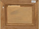an image of a painting of a wooden frame with a label on it