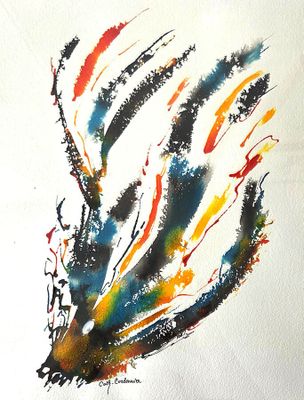 une peinture représentant un oiseau coloré sur une feuille de papier