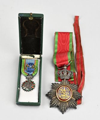 deux médailles et une médaille dans un écrin posé sur un fond blanc