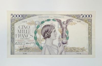 french 500 francs bank note with a woman holding a flower