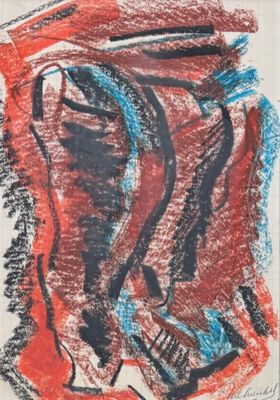 une image représentant un dessin d'un cheval rouge et bleu