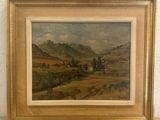 an image of a painting of a landscape with a mountain in the background
