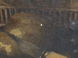 an image of a painting of a cat laying on a table with a rolling pin