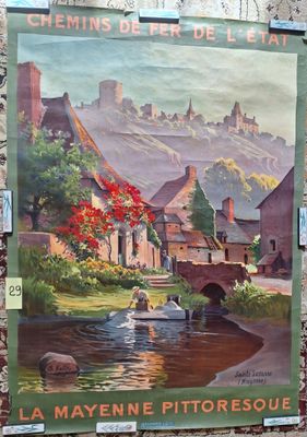 painting of a painting of a village with a river in the foreground